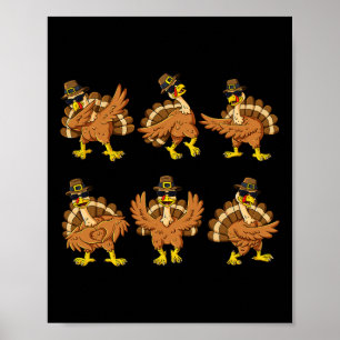 Poster Dia de Ação de Graças Dançando Turquia Peregrinos