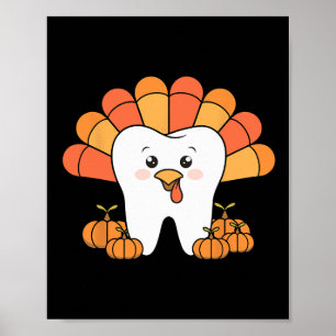 Poster Dia de Ação de Graças Dente Peru Dentista Odontolo