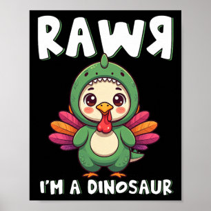Poster Dia de Ação de Graças Dinossauro Peru Rawr Eu Sou
