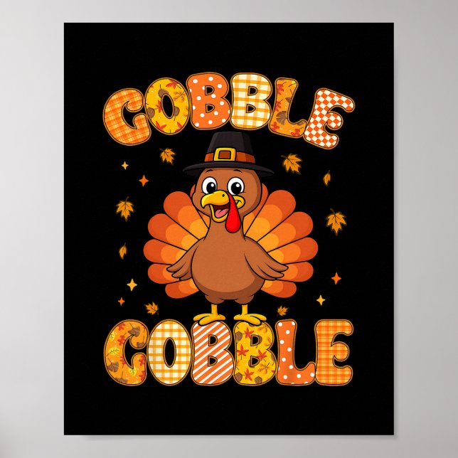 Poster Dia de Ação de Graças Feliz Dia de Peru Gobble Gob (Frente)