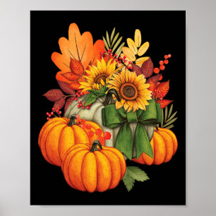 Poster Dia de Ação de Graças Pumpkin Sunflower Fall Autum