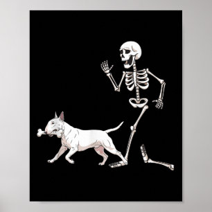 Poster Dia de as Bruxas engraçado Bull Terrier E Esquelet