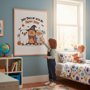 Poster Dia de as Bruxas engraçado Capybara Cute Cappy Cre