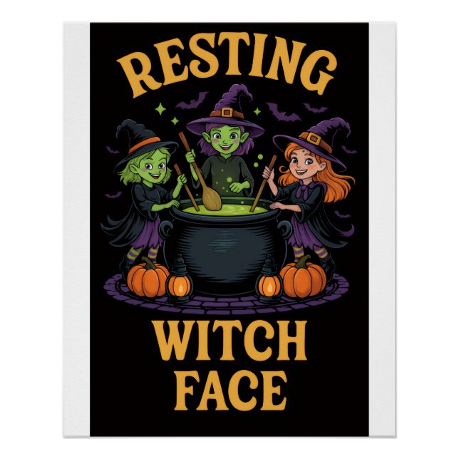 Pôster Dia de as Bruxas engraçado com bruxas bonitas (Frente)