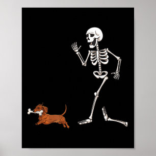 Poster Dia de as Bruxas engraçado Dachshund E Esqueleto