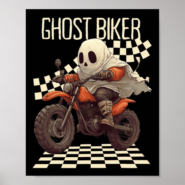 Poster Dia de as Bruxas engraçado Ghost Biker Em Moto (Frente)