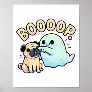 Poster Dia de as Bruxas engraçado Ghost Pug Boop Bobo Pup