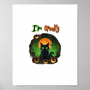 Poster Dia de as Bruxas engraçado Preto Gato Negro Pumpki