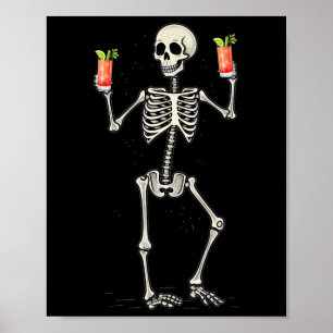 Poster Dia de as Bruxas engraçado Skeleton Bebendo Bloody