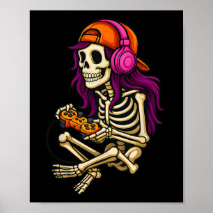 Poster Dia de as Bruxas engraçado Skeleton Gamer Video Ga