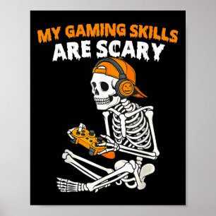 Poster Dia de as Bruxas engraçado Skeleton Gamer Video Ga