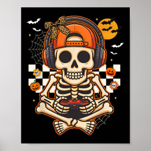 Poster Dia de as Bruxas engraçado Skeleton Gamer Vídeo Ga