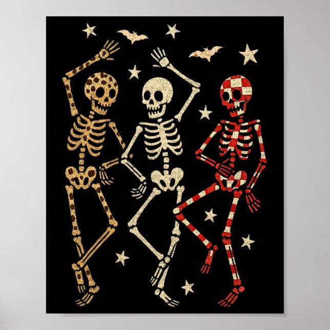 Poster Dia de as Bruxas engraçado Spooky Bones Dançando C (Frente)