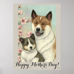 Poster Dia de as mães Cute Akita inu Dog Mãe