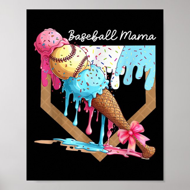 Poster Dia de as mães de Baseball com Sorvete de Mama (Frente)