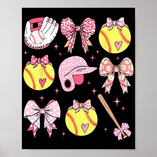 Poster Dia de as mães de Softball de Arco Rosa Coquette (Frente)
