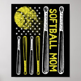 Poster Dia de as mães Mãe de Softball American Flag Vin