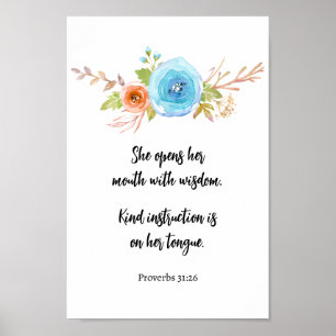 Poster Dia de as mães Proverbs Scripting Floral Watercolo