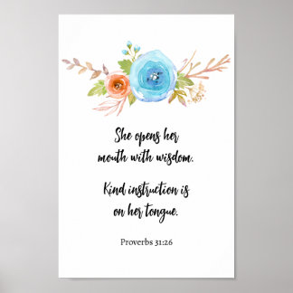 Poster Dia de as mães Proverbs Scripting Floral Watercolo