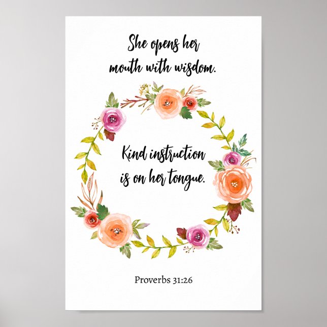 Poster Dia de as mães Proverbs Scripting Flower Watercolo (Frente)