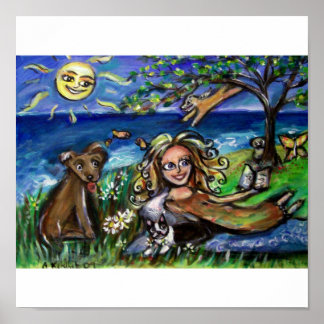 Pôster dia de cachorro de verão na praia