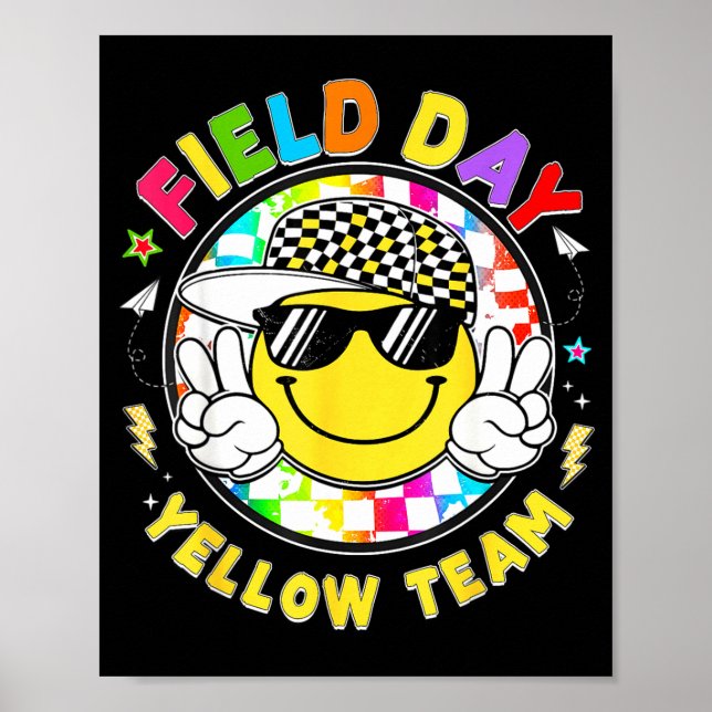 Poster Dia de campo equipe amarelo sorriso rosto sinal de (Frente)