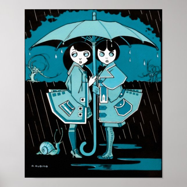 Poster Dia de chuva em azul (Frente)