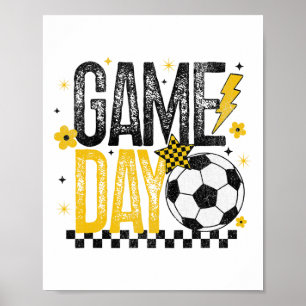 Poster Dia de Jogo Futebol Retrô Temporada Preto e Amarel