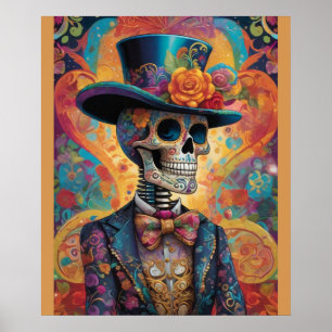 Poster Dia de los Muertos Dapper Skeleton
