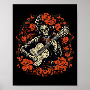 Poster Dia De Los Muertos Do Esqueleto De Halloween Morto