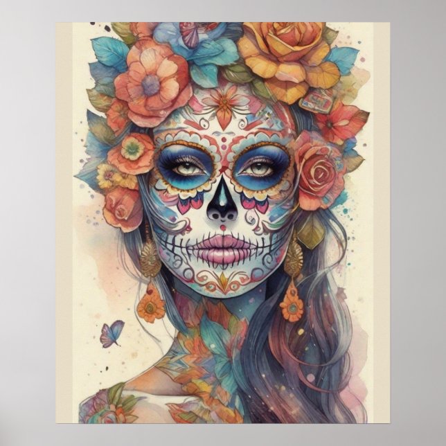 Poster Dia de los Muertos Elegance: Maquiagem do crânio d (Frente)