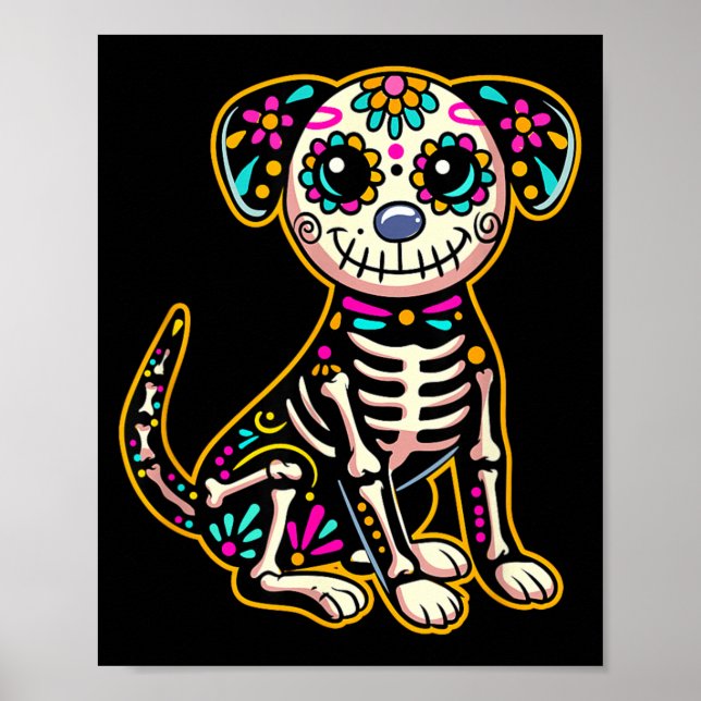 Poster Dia De Los Muertos Esqueleto Crânio De Açúcar Cach (Frente)