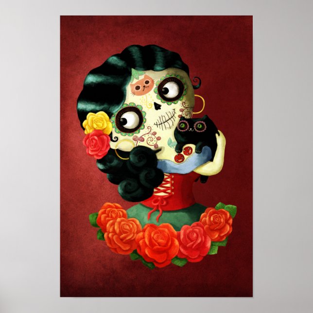 Poster Dia de Los Muertos Lovely mexicana Catrina Girl (Frente)