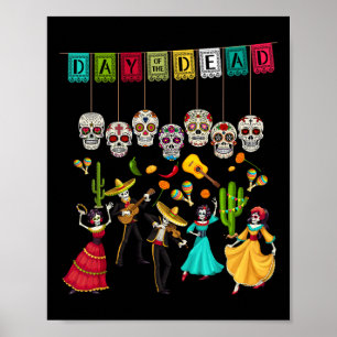 Poster Día De Los Muertos Skeleton - Dia Mexicano Do D