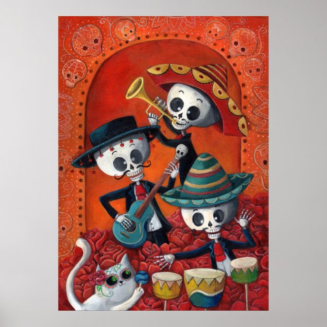 Poster Dia de Los Muertos Skeleton Mariachi Trio (Frente)