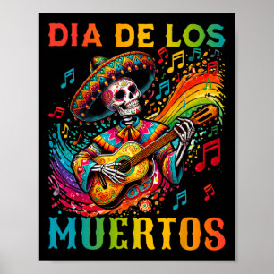 Poster Dia De Los Muertos Skeleton Toca Dia Do Violão