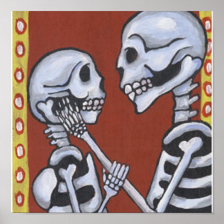 Pôster Dia de los Muertos Skeletons em Love Canvas Print
