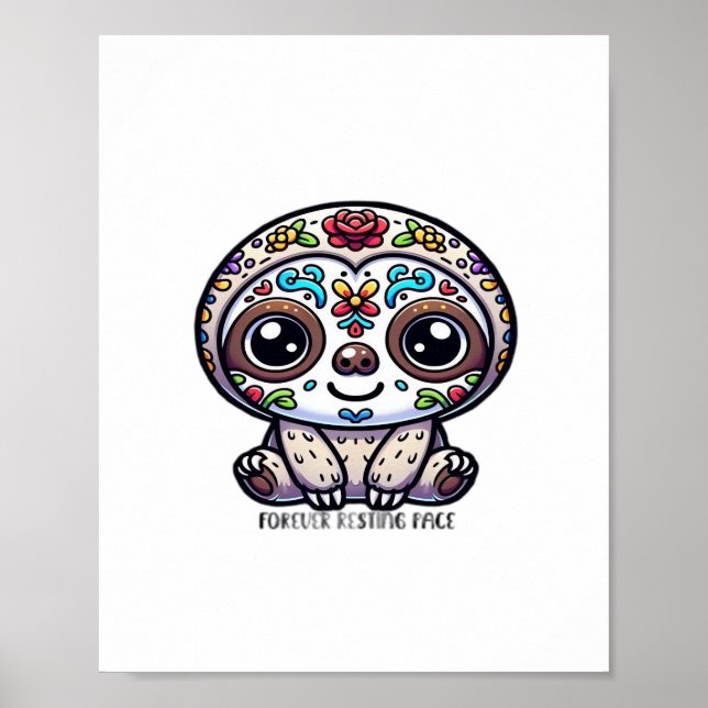 Poster Dia De Los Muertos Sloth Camisa Ativa (Frente)