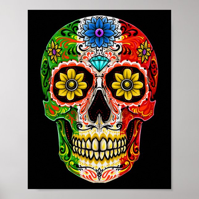 Poster Dia De Muertos Cinco De Mayo Sugar Skull Mexicano  (Frente)