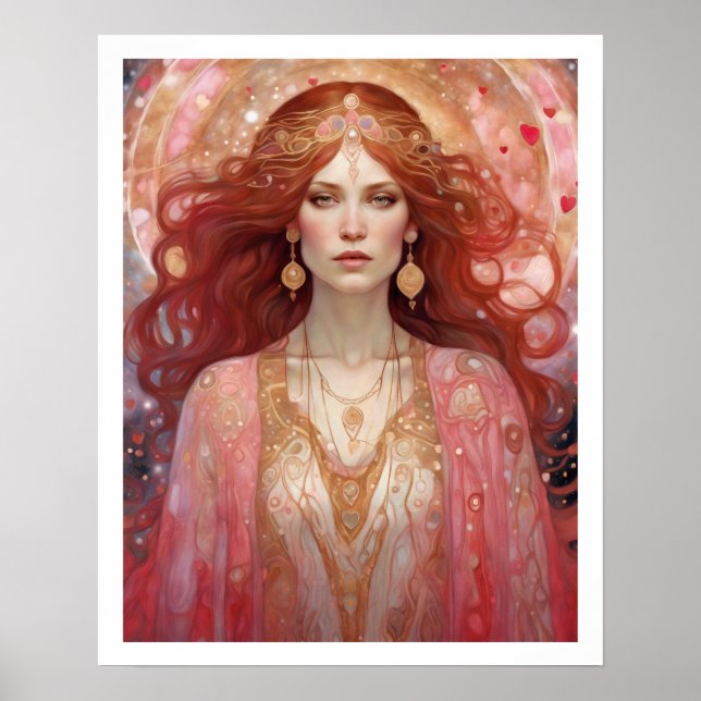 Poster Dia de os namorados de arte deco ruiva (Frente)