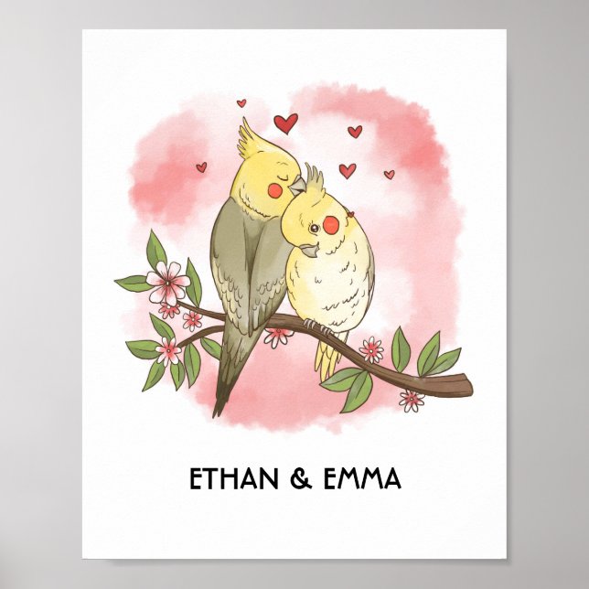 Poster Dia de os namorados Personalizado de Casal de Aves (Frente)