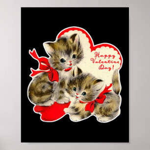 Poster Dia de os namorados Vintage Kitten Gatinho Retro V