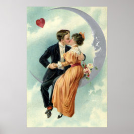 Poster Dia de os namorados vitoriano Vintage Beijo na Lua