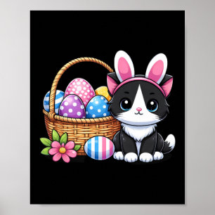 Poster Dia de Páscoa Gato Bunny Orelhas Ovos Gráfico Home