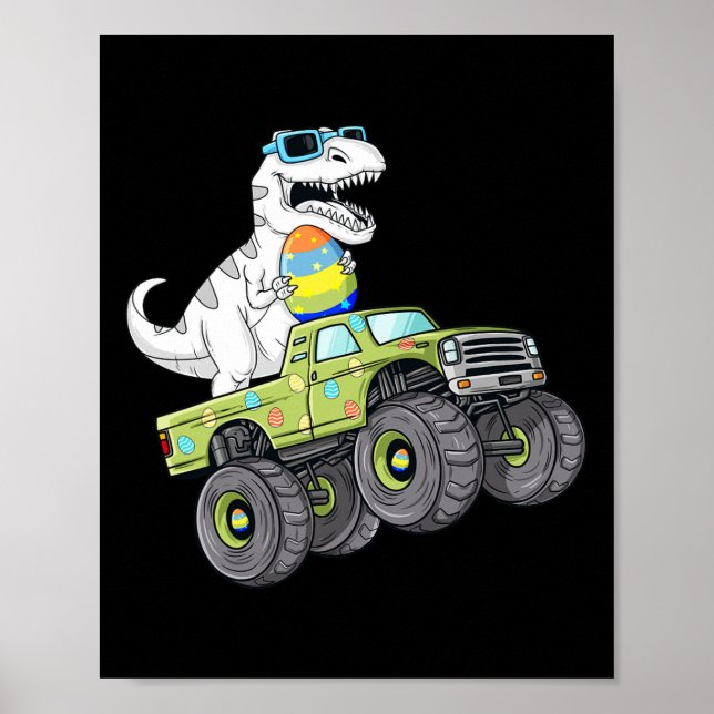 Poster Dia de Páscoa T Rex Dino Andando num Camião Monstr (Frente)