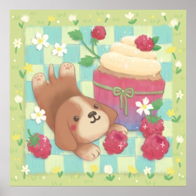 Poster Dia de Piquenique do Beagle com Cupcake de Framboe (Frente)