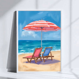 Poster Dia de Praia em Cape Cod | Oceano em Aquarela MA