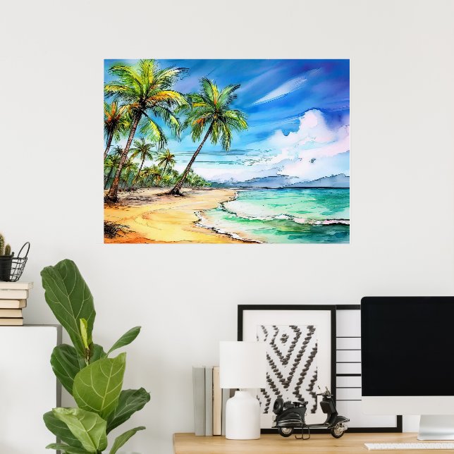 Poster Dia de Praia em Kauai (Escritório em casa)