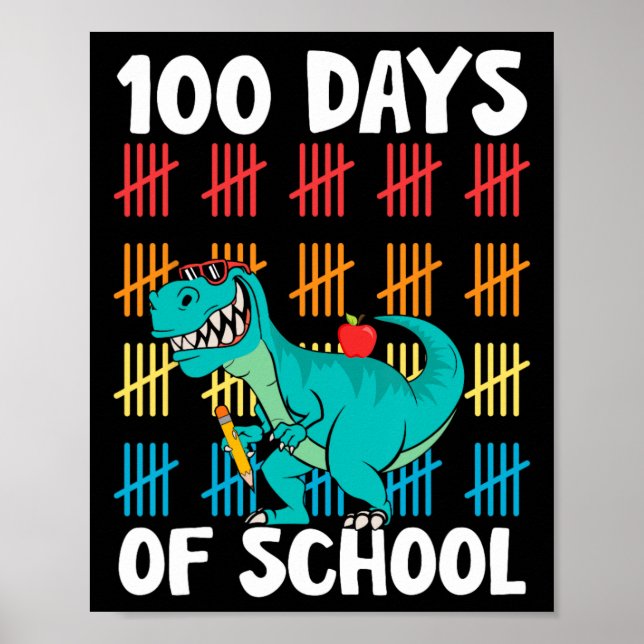 Poster Dia De Professores Crianças Meninos Dino Happy 100 (Frente)