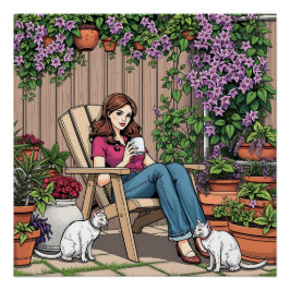 Pôster Dia de Relaxamento | Mulheres com café, gatos e pl